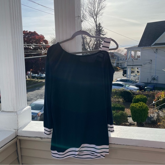 Joseph Ribkoff Midnight Blue/Vanilla One-Shoulder Boxy Top Size 16 (NWT) - Picture 7 of 10